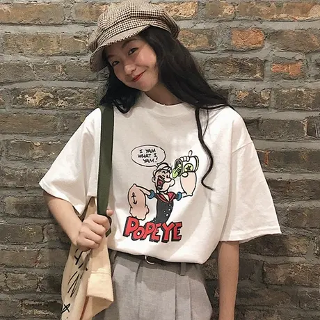 网红欧货大版ins短袖t恤女2021夏季纯棉宽松韩版bf慵懒风上衣服潮商品大图