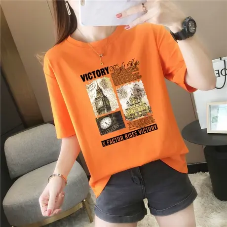 纯棉短袖t恤女2024年新款半袖大码百搭网红半袖上衣夏装体恤ins潮商品大图
