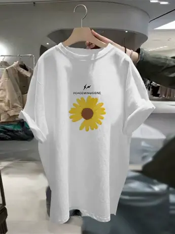 美式复古仿棉短袖T恤女ins潮2023年新款夏季宽松韩系别致独特上衣商品大图