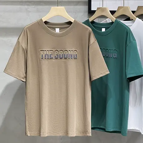 凉感冰丝棉夏季短袖T恤男潮牌美式休闲立体印花宽松半袖体恤薄款商品大图