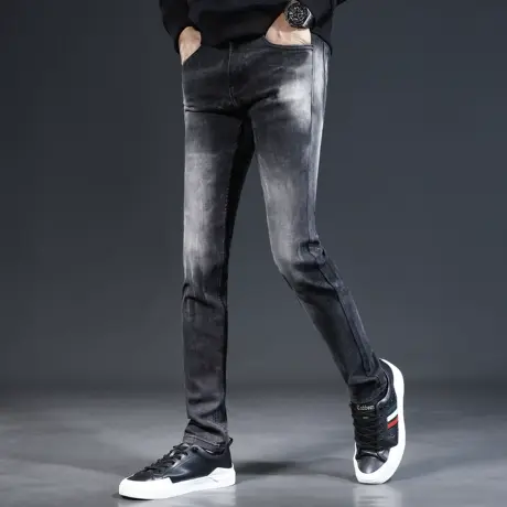 秋季牛仔裤男2023新款黑灰色修身小脚男士休闲弹力春秋款潮流裤子商品大图