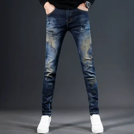 高端牛仔裤男款2023新款秋冬季潮流时尚修身小脚弹力百搭男士裤子商品大图