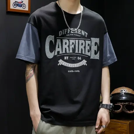 短袖t恤男士夏季宽松版潮流ins潮牌大码2024新款胖子加肥加大体恤图片