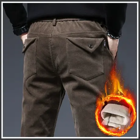 秋冬季灯芯绒加绒加厚男士休闲裤条绒2024年新款加棉裤子保暖外穿商品大图