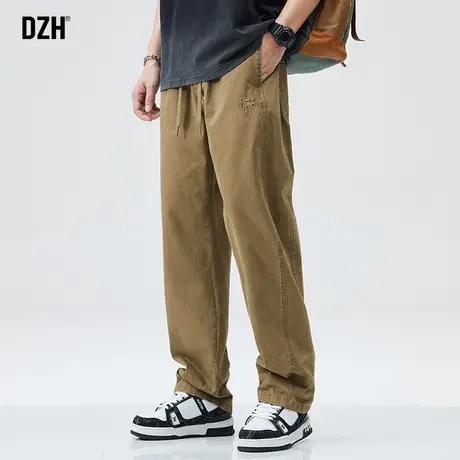 男士卡其色裤子男纯棉秋冬新款潮牌直筒工装裤宽松休闲裤2023新款商品大图
