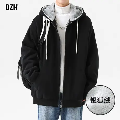 男士休闲运动抓绒外套男秋季潮牌男装情侣衣服连帽开衫卫衣银狐绒商品大图