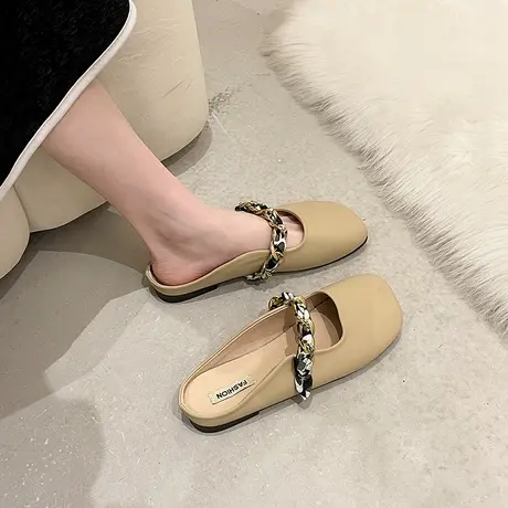 永希女鞋温柔软底包头拖鞋女2023年春季新款外穿拖鞋百搭小皮鞋女商品大图