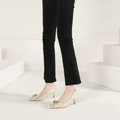 2024春季新款气质性感尖头高跟鞋女细跟浅口百搭仙女风蝴蝶结单鞋商品大图