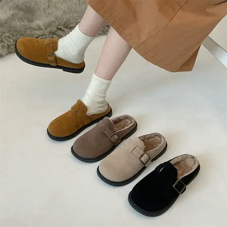勃肯鞋棉拖鞋女外穿2023新款厚底毛毛鞋秋冬一脚蹬懒人包头半拖鞋商品大图