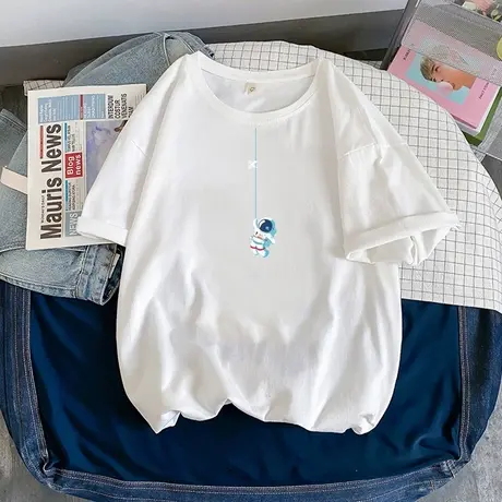 2022夏季冰丝短袖T恤男女情侣青年宽松大码打底上衣纯棉半袖体恤商品大图