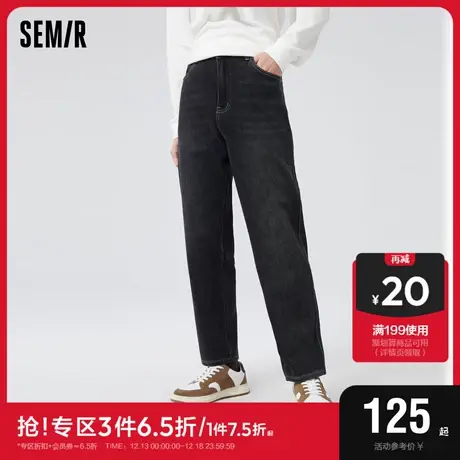 森马牛仔裤男冬季经典复古港风时尚感简约裤子潮流加厚小直筒长裤图片