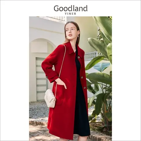 *Goodland女装2022冬新款中长款双面羊毛含羊绒呢大衣高级感商品大图