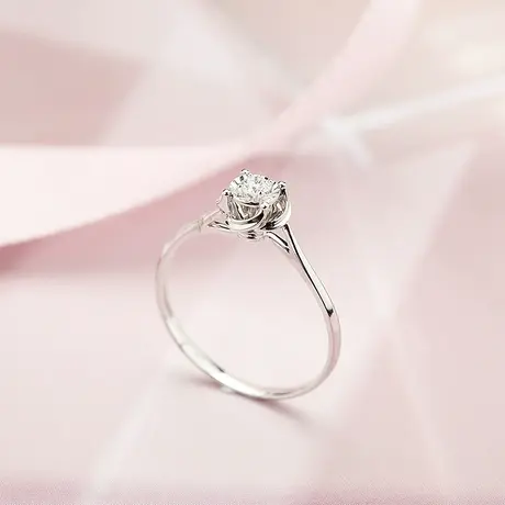 珂兰旗舰店18K金白钻石戒指Au750黄金戒四爪结婚求婚订婚钻戒定制图片