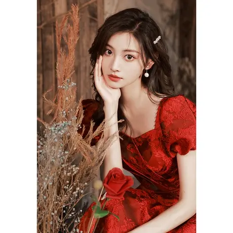敬酒服新娘夏季酒红色高级感结婚订婚回门礼服连衣裙赫本风显瘦女商品大图