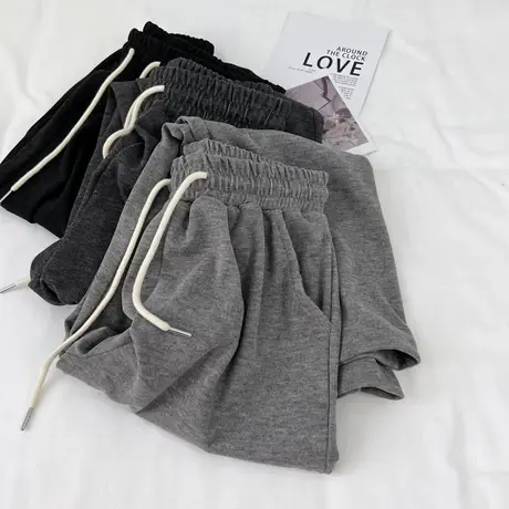 软绵绵灰色糯米裤小个子阔腿裤女春秋宽松显瘦垂感高腰休闲直筒裤图片