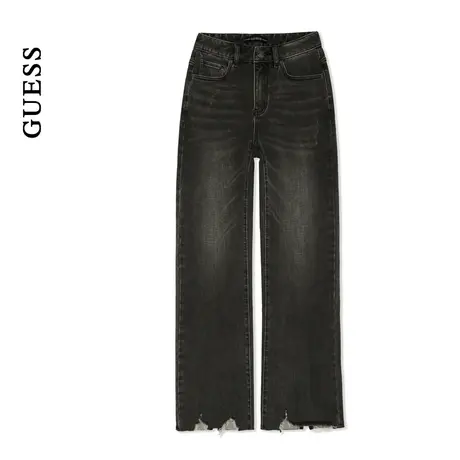 GUESS女士毛边开叉中腰九分微喇牛仔裤-W4PA1QD51V0图片