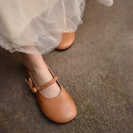 Artmu阿木玛丽珍鞋女平底鞋编织流苏真皮浅口单鞋2025新款晚晚鞋图片