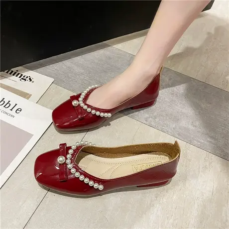 浅口珍珠单鞋女2024年春季新款百搭软底舒适豆豆鞋一脚蹬休闲瓢鞋图片