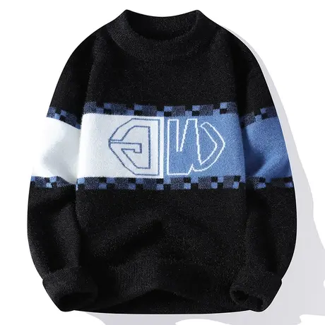 毛衣男半高领秋冬季水貂绒打底针织衫潮流加绒加厚保暖休闲线衣服商品大图