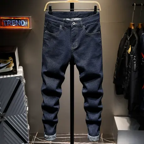 夏季长裤子男士修身水洗蓝色牛仔裤男士直筒宽松2022休闲百搭潮牌商品大图