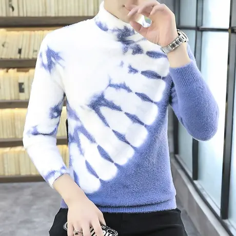 男士毛衣春秋装半高领针织衫个性上衣秋季线衫加厚秋衣内搭线衣潮商品大图