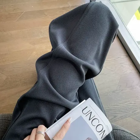 窄版香蕉裤女春秋2023新款高腰垂感百搭直筒休闲针织阔腿拖地裤子商品大图