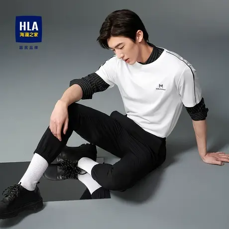 【奥莱清仓】HLA/海澜之家23夏短袖T恤舒适微弹字母刺绣白色上衣商品大图