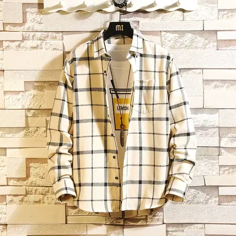 春秋季新款男士韩版格子衬衫港风复古休闲长袖衬衣学生潮流外套男商品大图