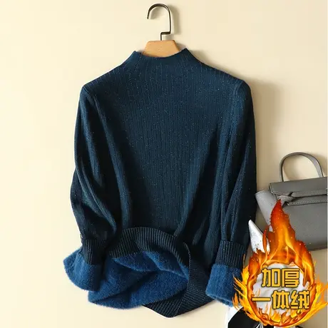 一体绒半高领毛衣女2023年新款加绒加厚打底衫女秋冬内搭针织上衣图片