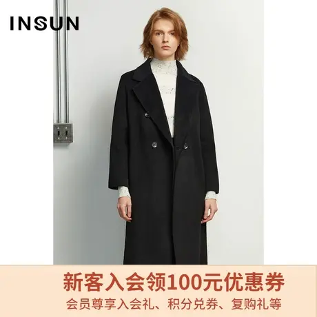 恩裳商场同款冬季潮流经典纯色修身垂感设计过膝毛呢外套商品大图