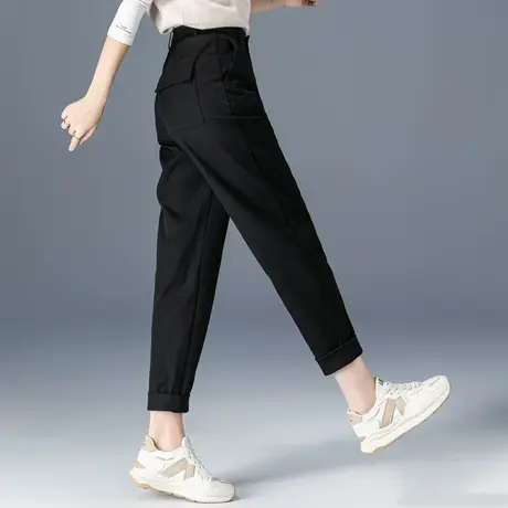 黑色哈伦裤女2023新款春夏薄款女裤小个子九分裤休闲裤老爹萝卜裤商品大图