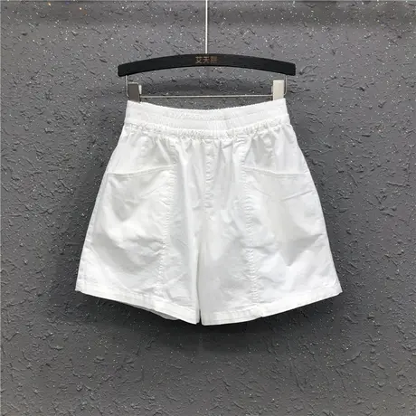 时尚松紧腰牛仔短裤女春夏新款网红简约百搭休闲白色显瘦阔腿热裤图片