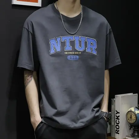 重磅250g胖子短袖t恤男夏季宽松大码ins潮牌加肥加大半袖纯棉体恤商品大图