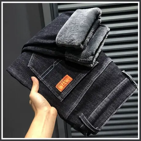 秋冬款直筒休闲牛仔裤男士加绒加厚2023年新款男裤子外穿冬裤冬季商品大图