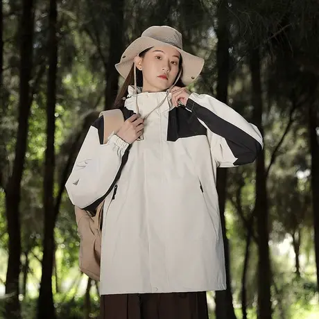 冲锋衣男女三合一大码可拆卸户外防水防风登山服爬山露营拼色外套商品大图