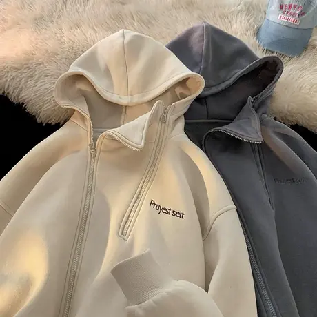 oversize重磅开衫卫衣男春秋高级感潮牌痞帅炸街美式复古连帽外套商品大图