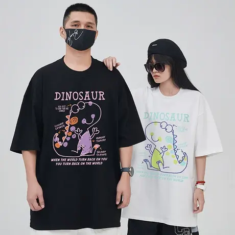 oversize美式潮牌胖子男装大码宽松美式情侣装短袖T恤情侣半袖夏商品大图