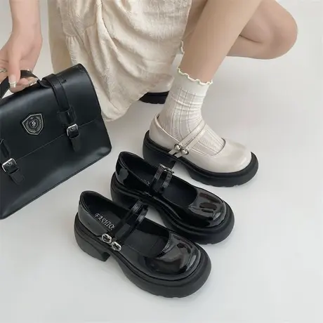 法式粗跟玛丽珍鞋女夏季2023新款浅口学院甜美小皮鞋高跟厚底单鞋商品大图