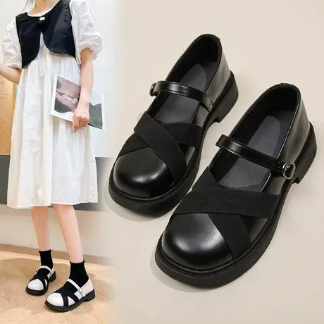 学院风玛丽珍单鞋女浅口2023新款温柔内增高皮鞋法式复古百搭厚底商品大图