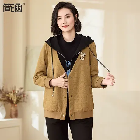 大码女装2023秋冬新款简涵假两件外套胖mm加肥加大宽松显瘦短外套商品大图