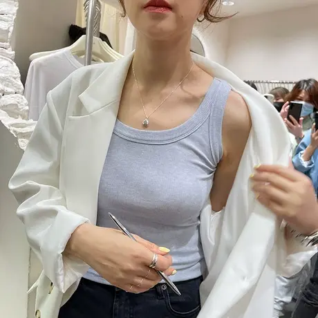 螺纹内搭吊带上衣女2024夏季春秋新款圆领打底百搭显瘦防走光背心图片