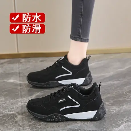 黑色运动鞋女2023秋季新款轻便软底跑步鞋41大码42厨房工作鞋防滑商品大图