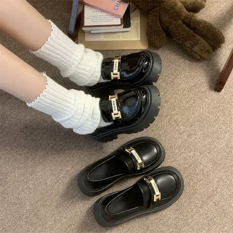 英伦风小皮鞋女2024年新款春秋百搭厚底增高鞋子黑色爆款乐福鞋潮商品大图
