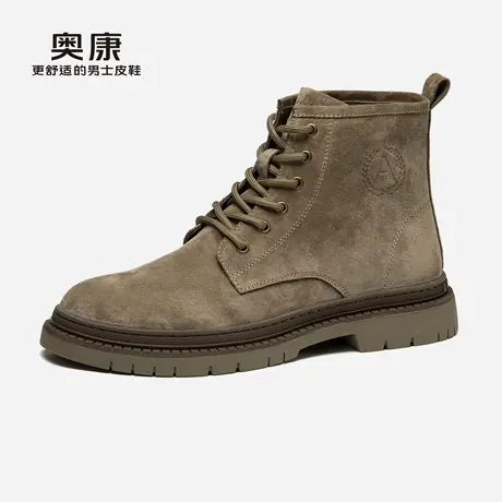 奥康男鞋秋冬季新款英伦反绒皮马丁靴潮流高帮休闲工装靴短靴图片