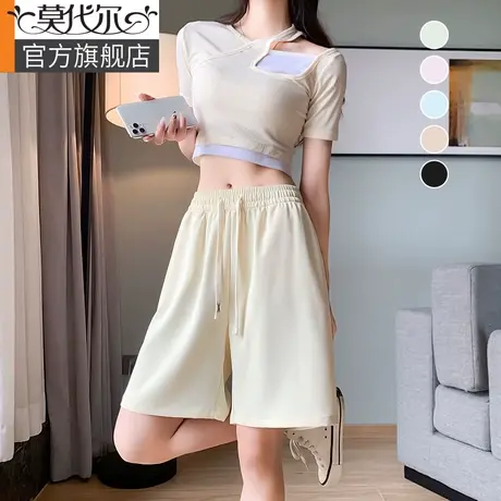短裤女夏季薄款2024新款高腰垂感冰丝阔腿直筒休闲宽松五分西装裤商品大图