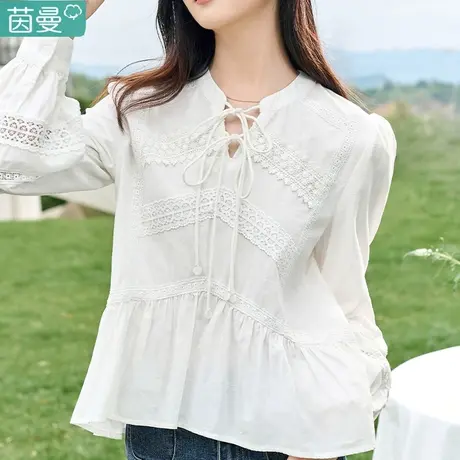 茵曼官方旗舰店白色棉麻衬衫女2023年秋季新款高级感衬衣长袖上衣商品大图