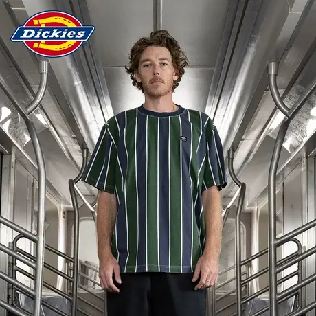Dickies x JAKE HAYES联名款 工装风休闲条纹短袖T恤商品大图