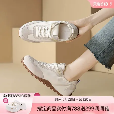 哈森夏季薄款德训鞋女鞋子2025新款舒适系带复古平底休闲运动鞋子商品大图