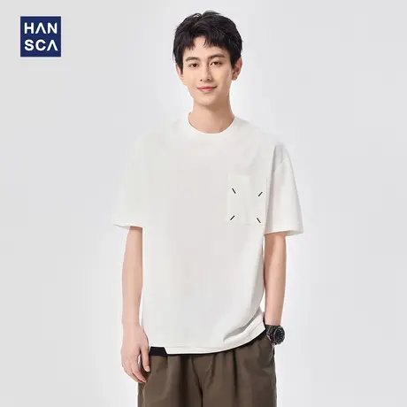 hansca 桑蚕丝刺绣短袖t恤男2025夏季冰丝凉感抑菌防螨透气打底衫商品大图