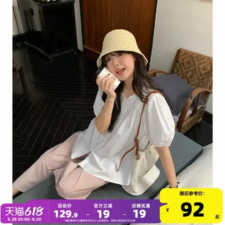yoe白色泡泡袖娃娃衫小个子宽松小衫衬衣夏季新款短袖衬衫女上衣图片